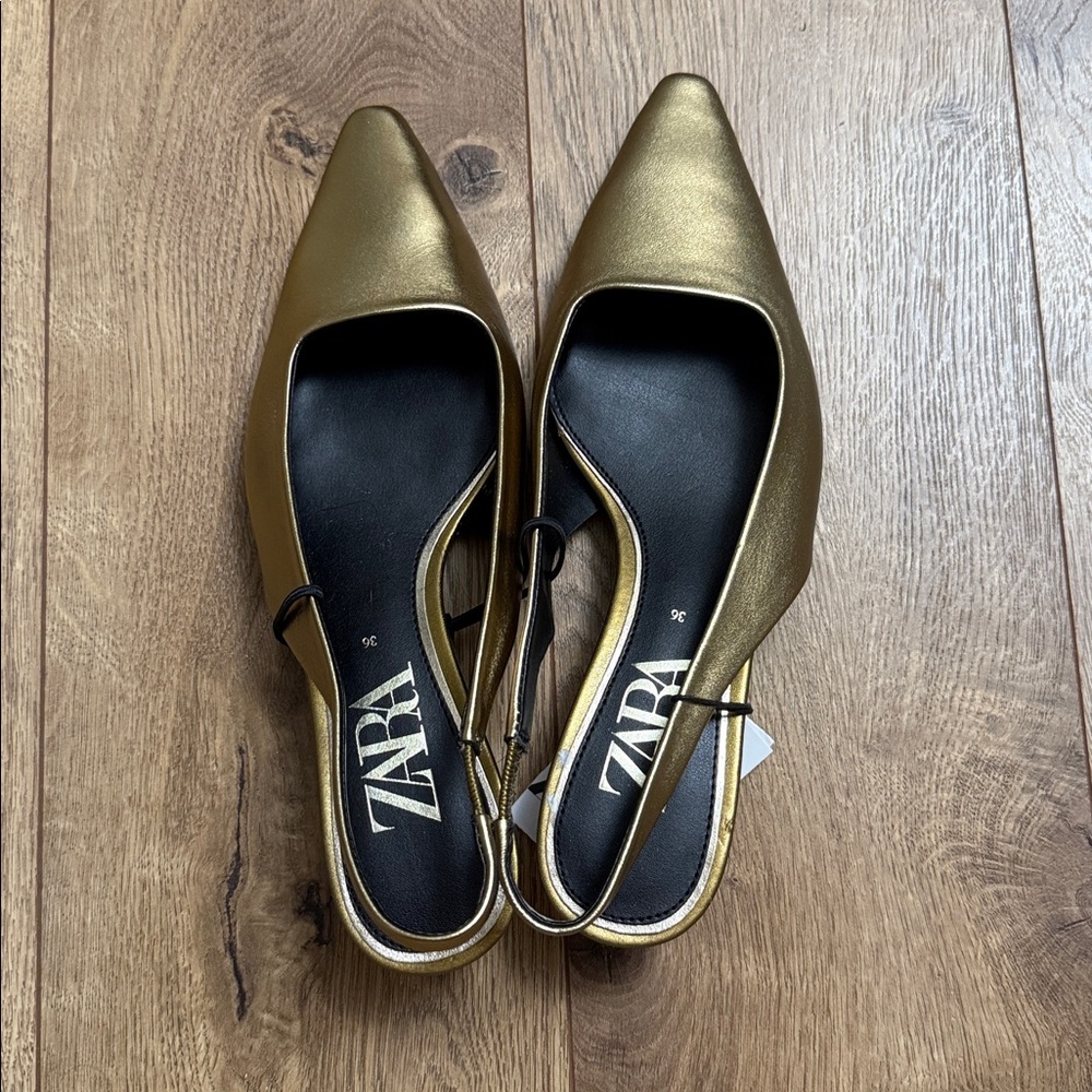 Zara Metallic Gold Slingback  size 36 unique heels